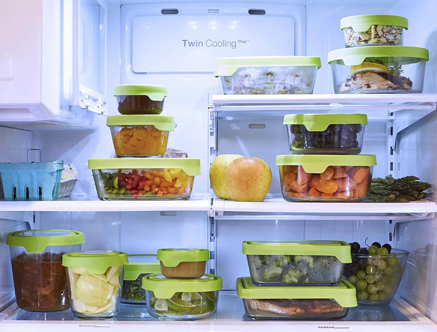 Anchor Hocking TrueSeal Glass Food Containers with Airtight Lids, Green, 1 Cup, Set of 2