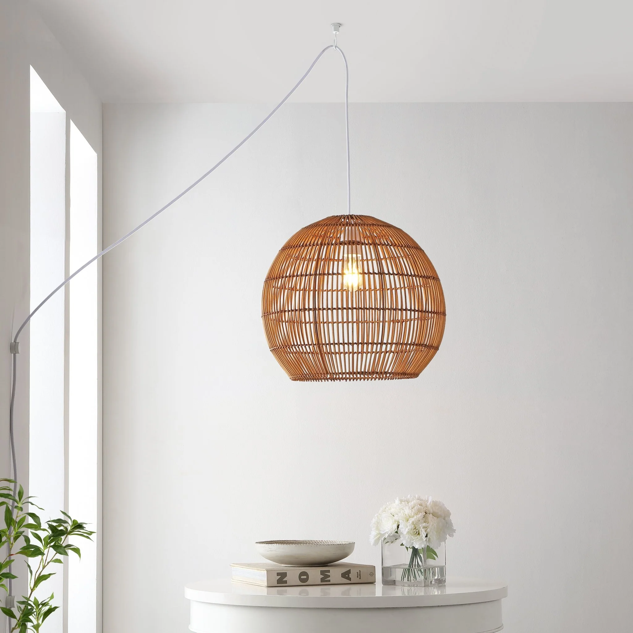 Raya Light Farmhouse Coastal Rattan Cord PlugIn or Hardwired LED Pendant