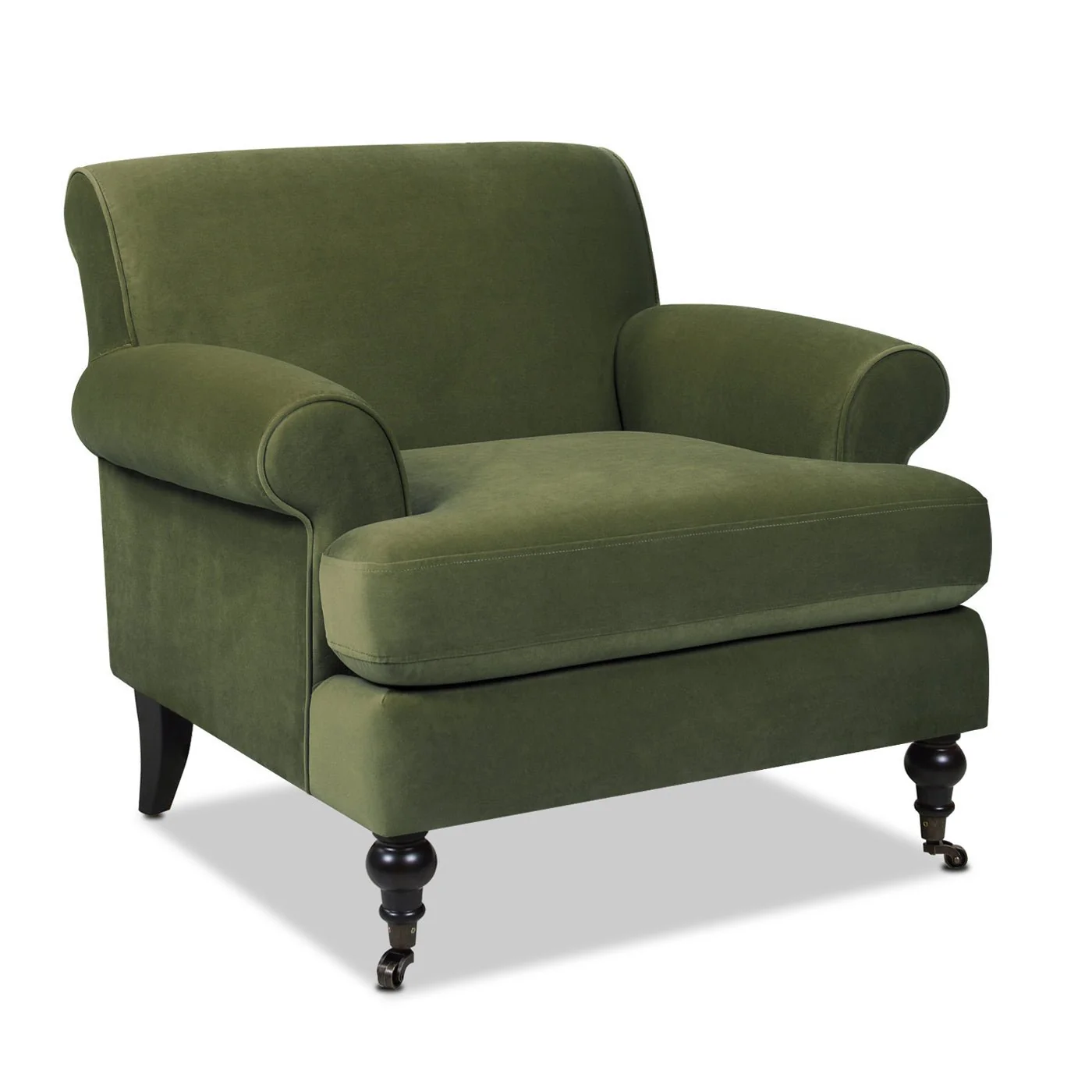 Cobaltex Upholstered Arm Chair with Metal Casters and Rolled Arms