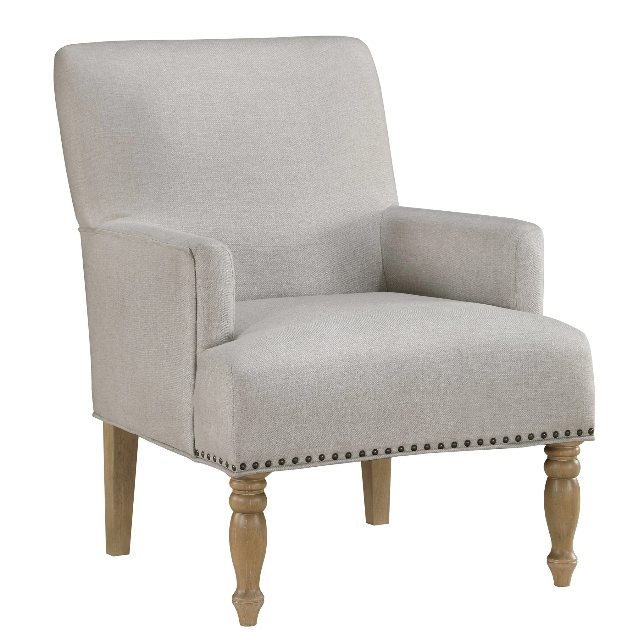 Upholstered Accent Chair with Recessed Arms, Nailhead Trim and Turned Legs