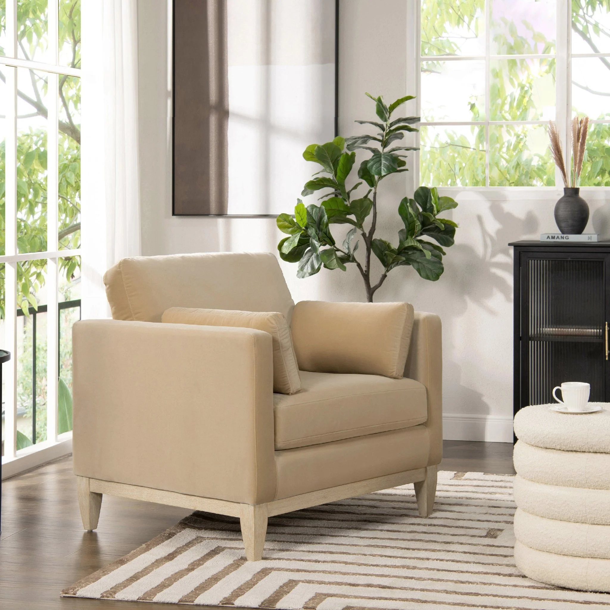 Contour Velvet Upholstered Accent Chair with Removable and Reversible Back