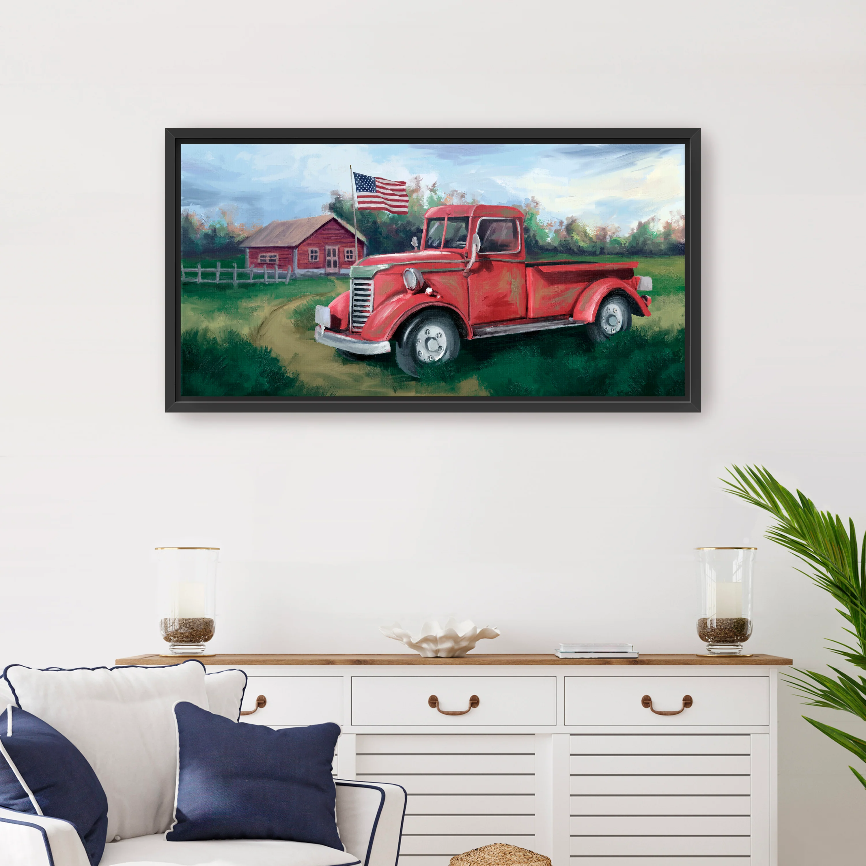 Red Truck and Farm Canvas Giclee