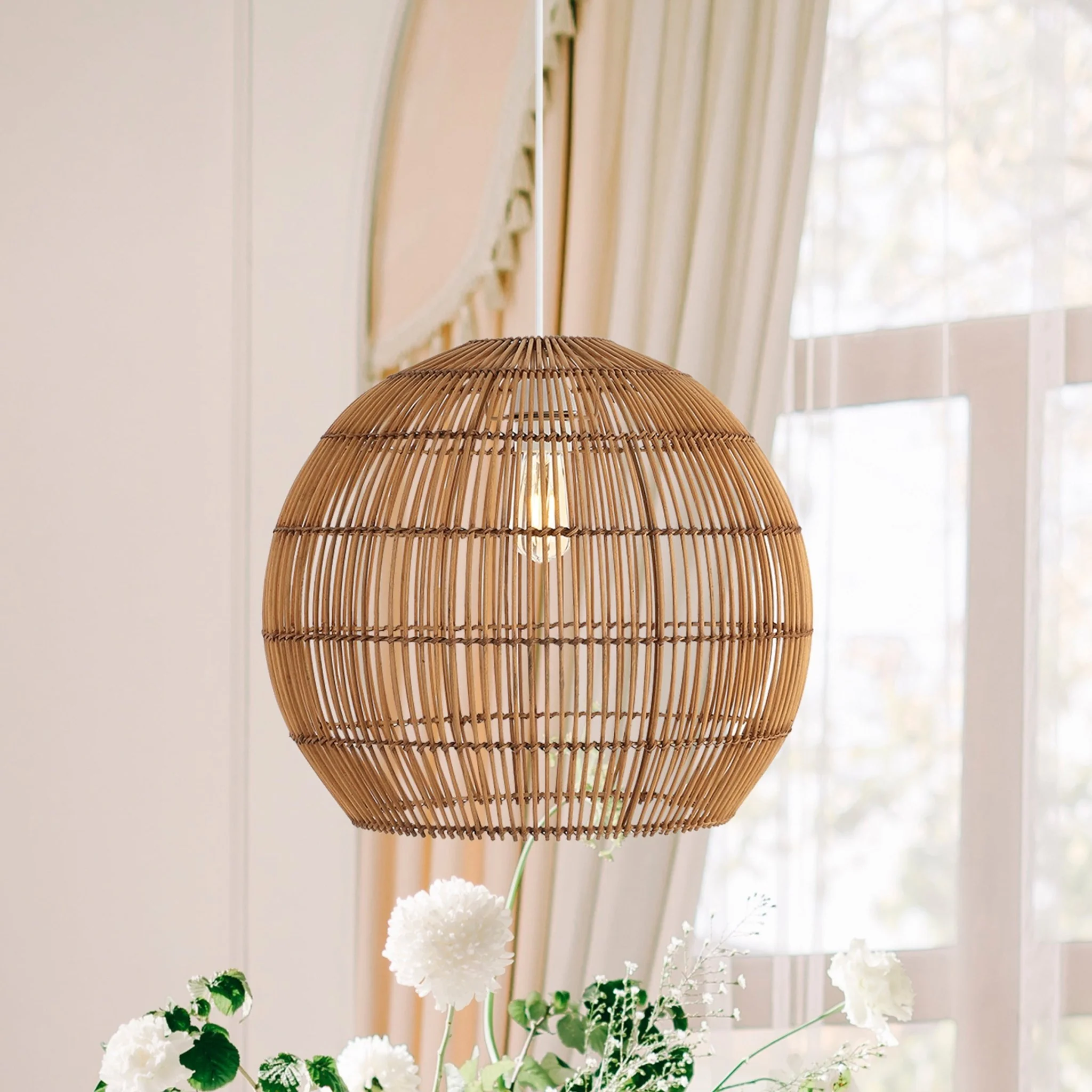 Raya Light Farmhouse Coastal Rattan Cord PlugIn or Hardwired LED Pendant