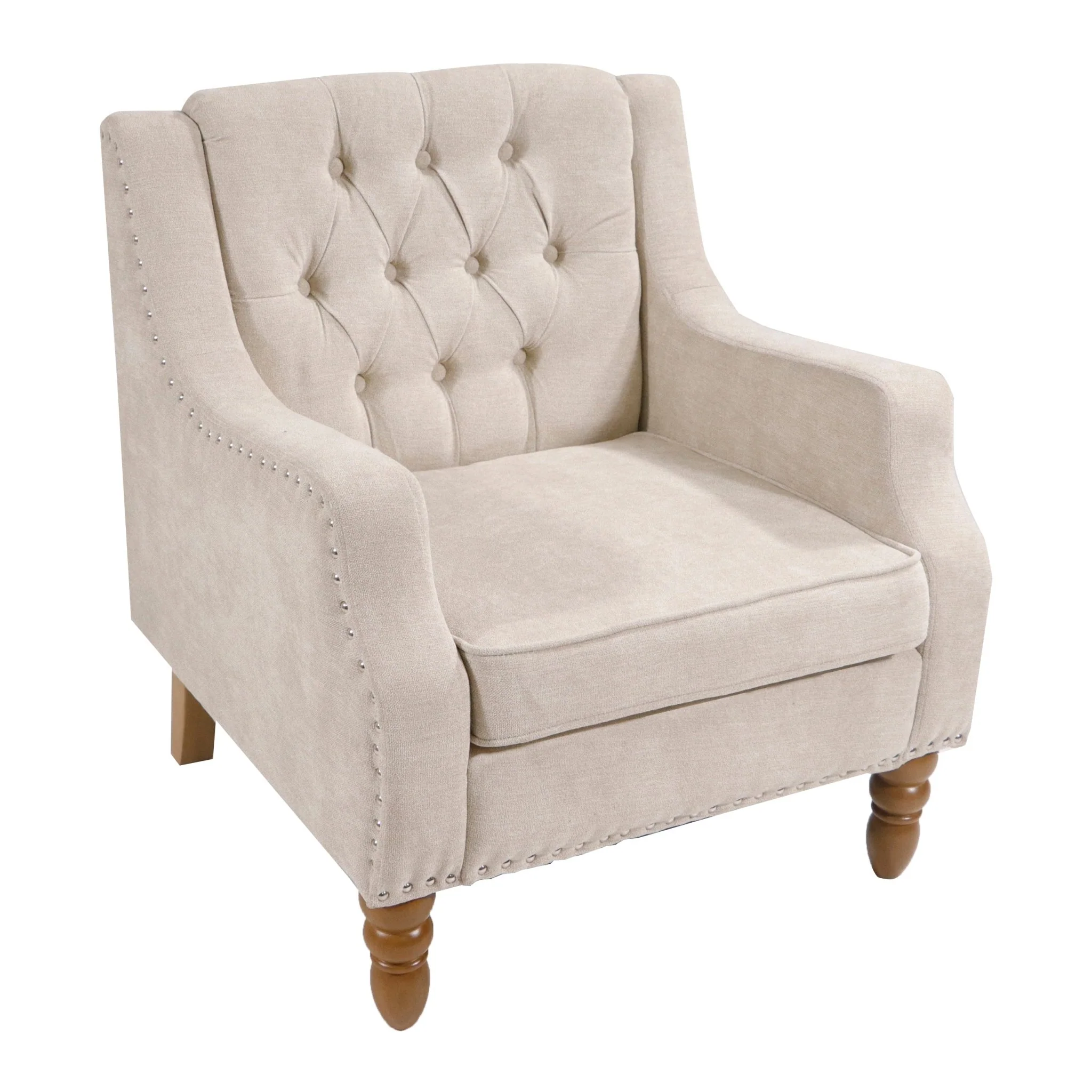 Caryl Button Tufted Upholstered Accent Chair with Recessed Arms and Nailhead Trim