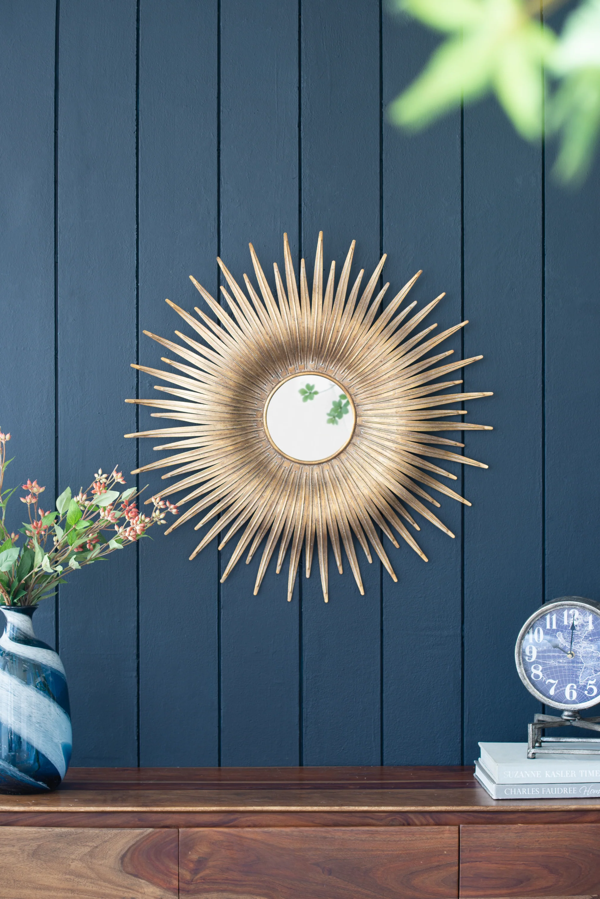28.3' in Retro Design Gold Sunburst Metal Wall Mirror Decorative Mirror