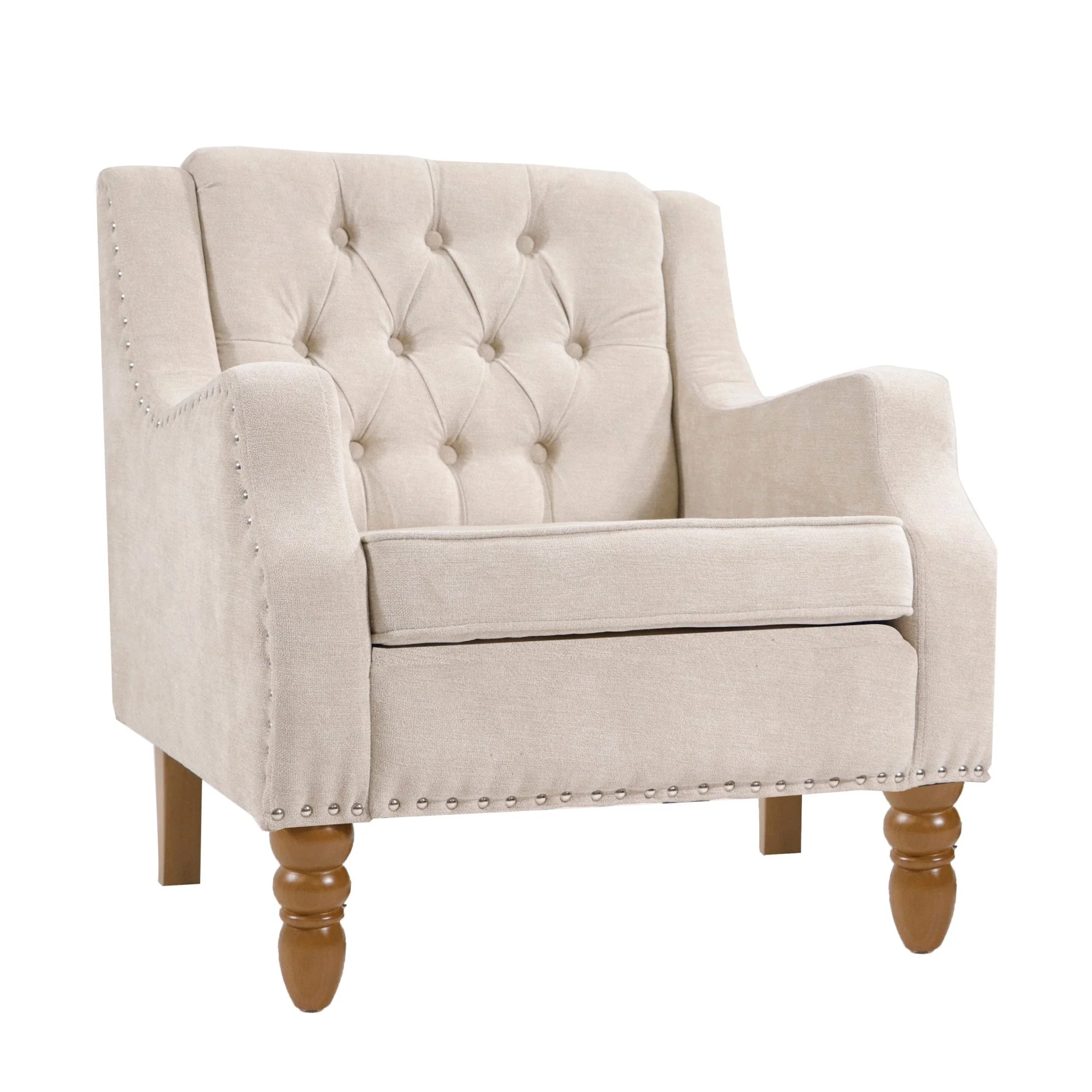 Caryl Button Tufted Upholstered Accent Chair with Recessed Arms and Nailhead Trim