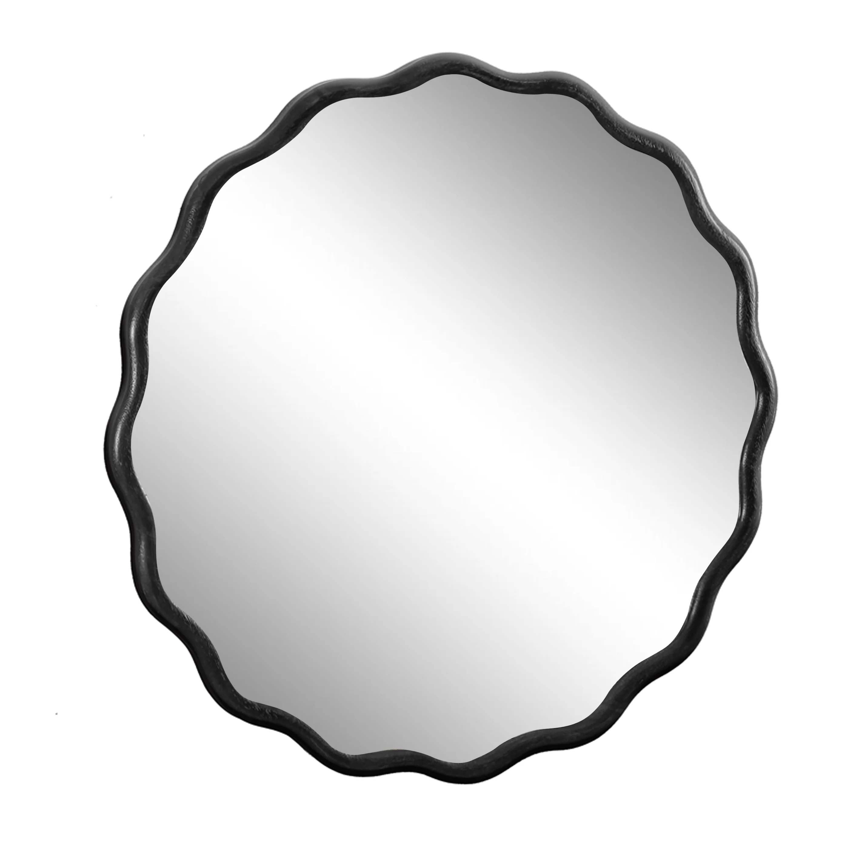 Honoredd 36 x 36 Round Wall Mirror with Exquisite Wave Wood Frame