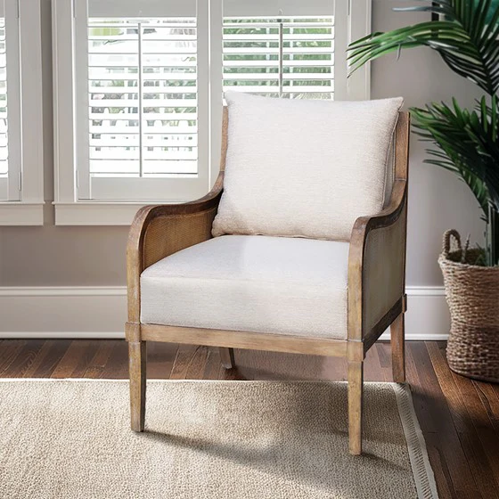 Upholstered Accent Chair with Removable Back Cushion and Curved Arms