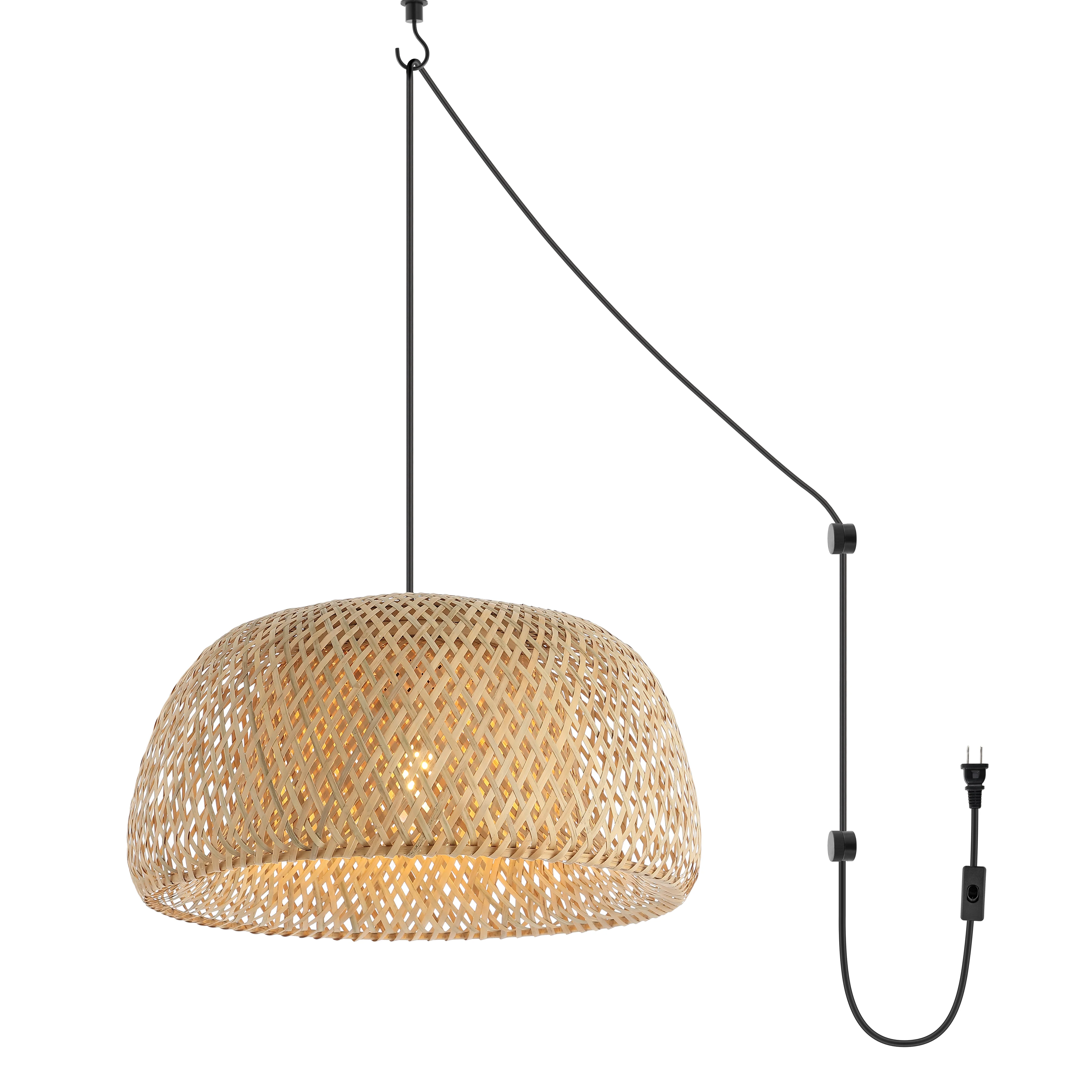 Mateo 1-Light Farmhouse Coastal Bamboo 180 Cord Plug-In or Hardwired LED Pendant