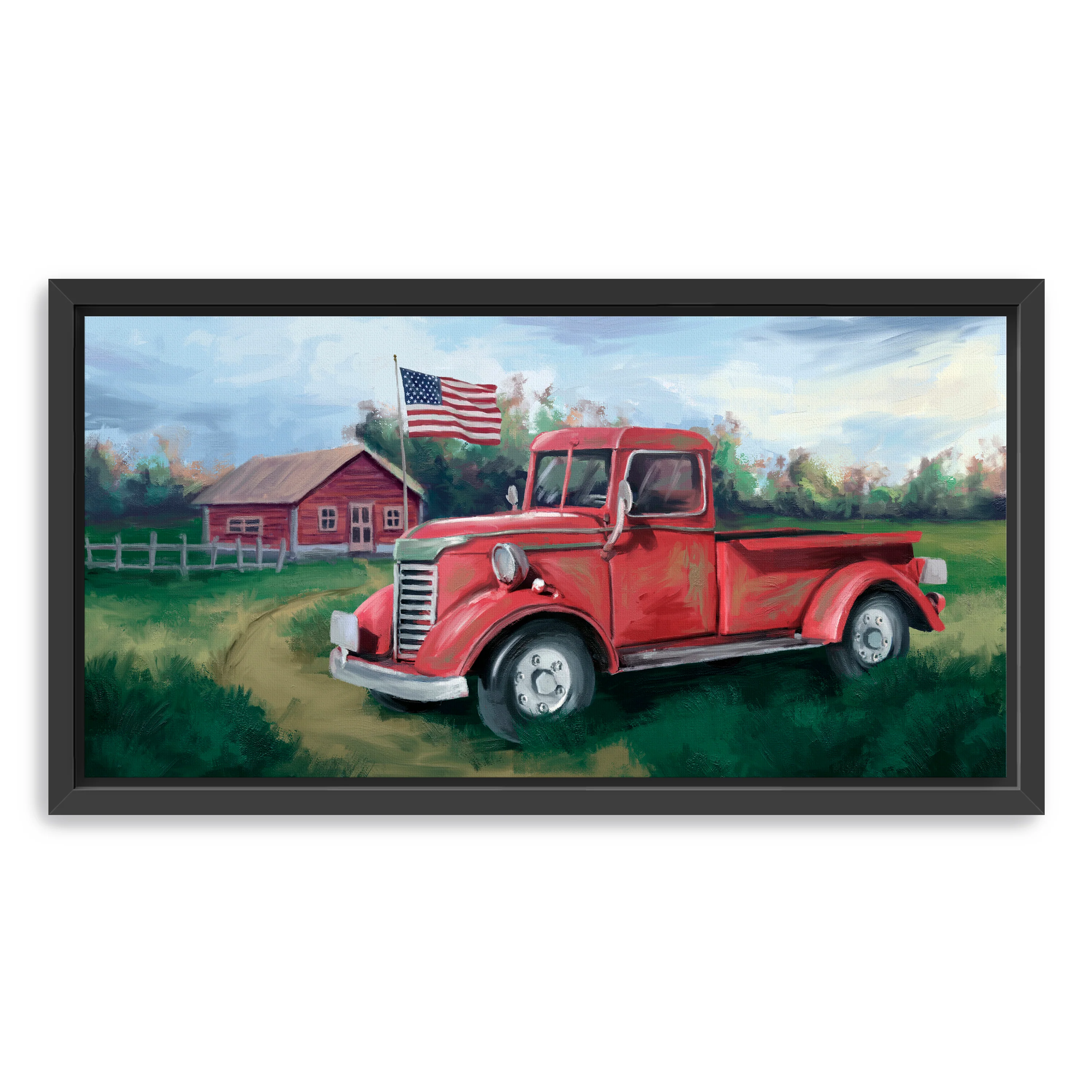 Red Truck and Farm Canvas Giclee