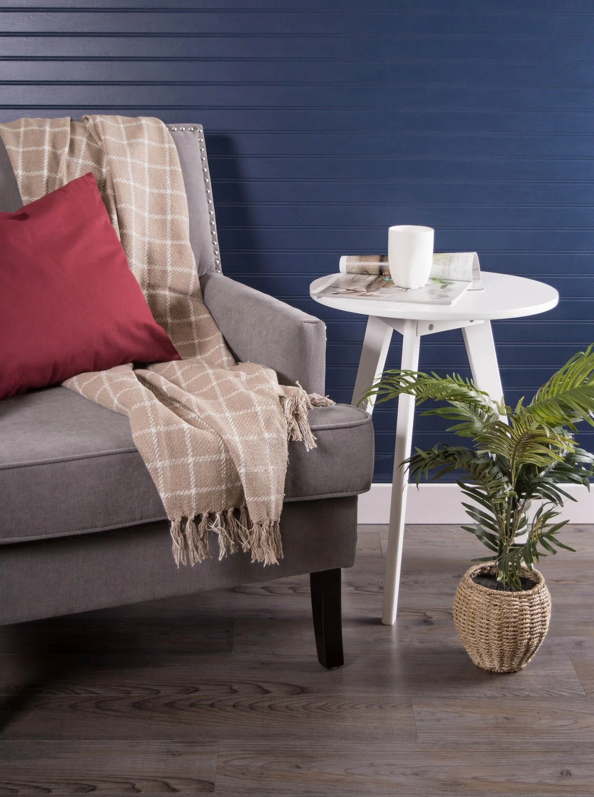 Stone Checked Plaid Throw