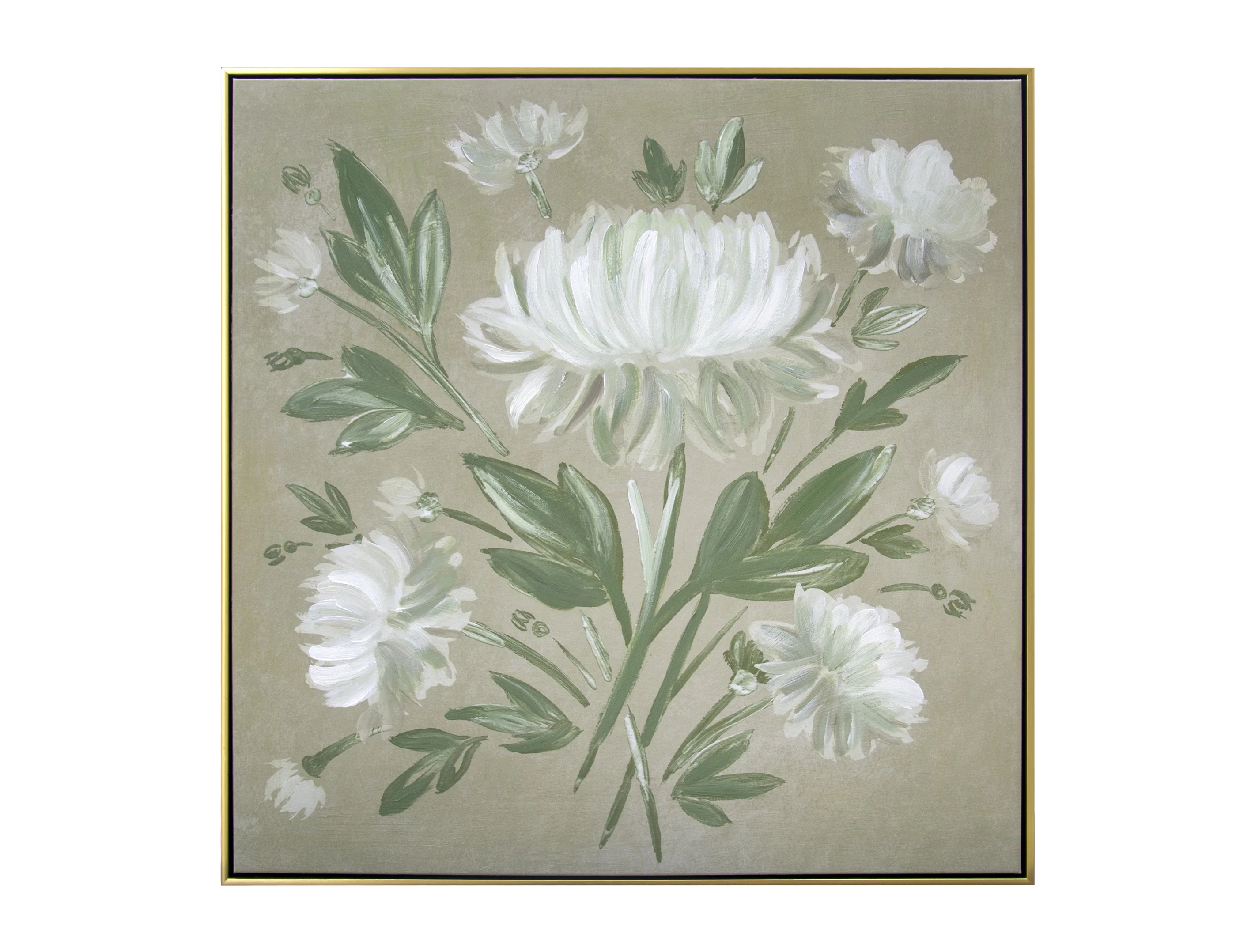 White Flower Bouquet Hand Painted Floating Framed Wall Art Print 30x30 Inches
