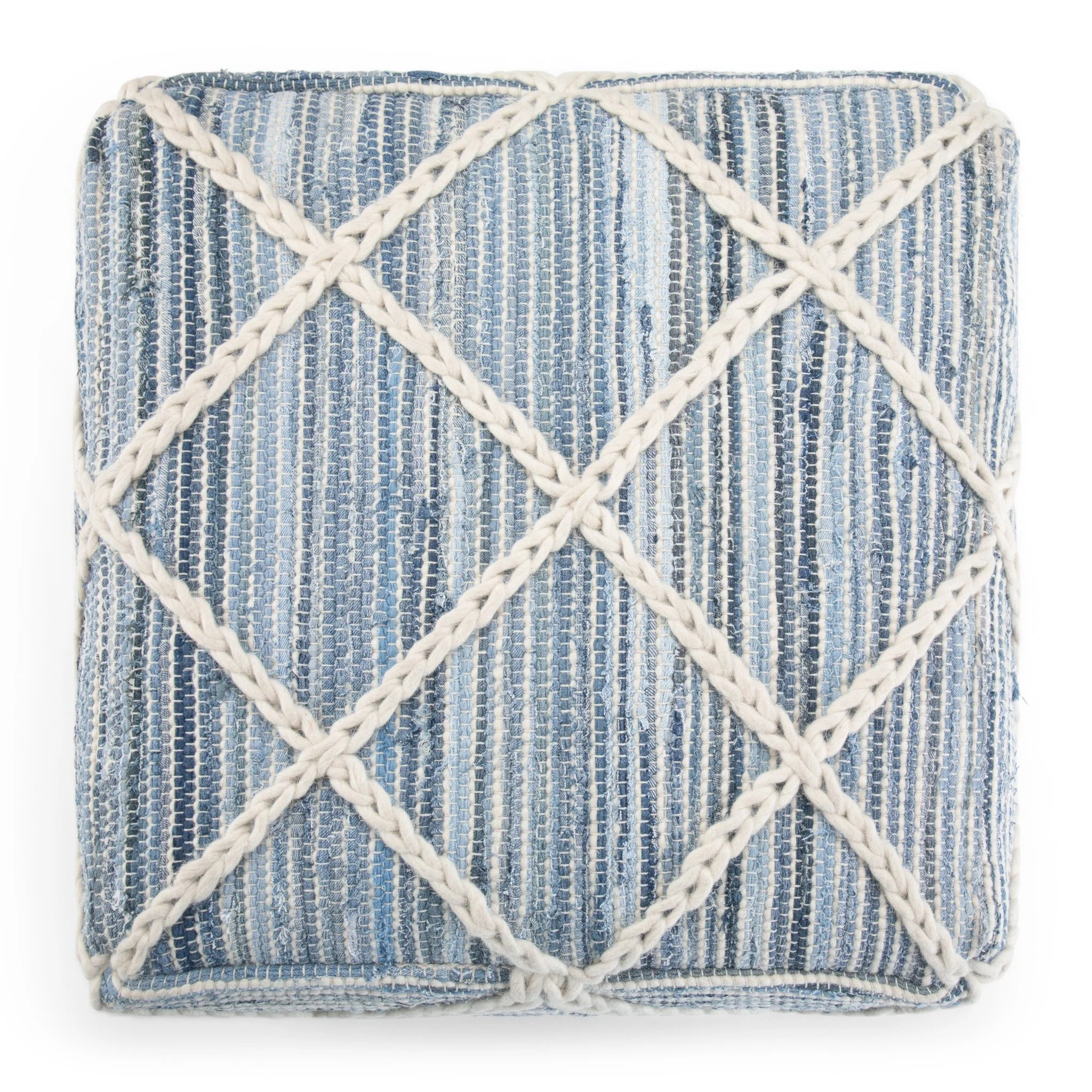 Harmonium Square Pouf with Wool and Cotton Woven Diamond Stitching Pattern