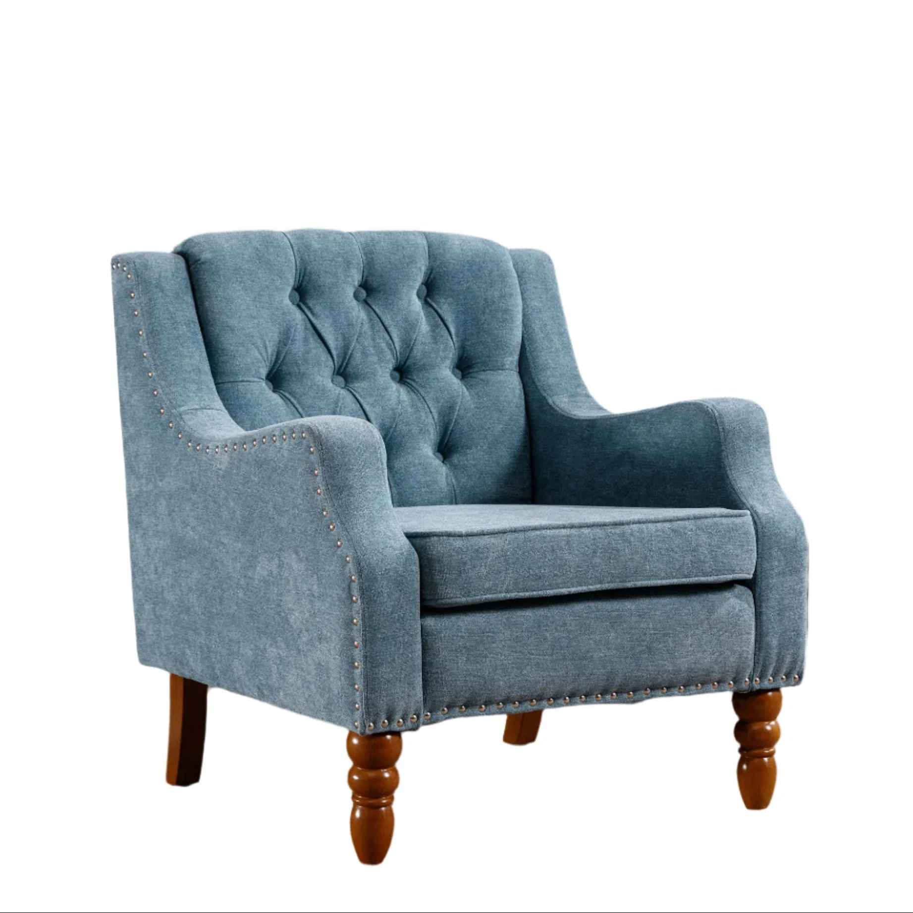 Button-Tufted Upholstered Accent Chair with Nailhead Trim and Turned Legs