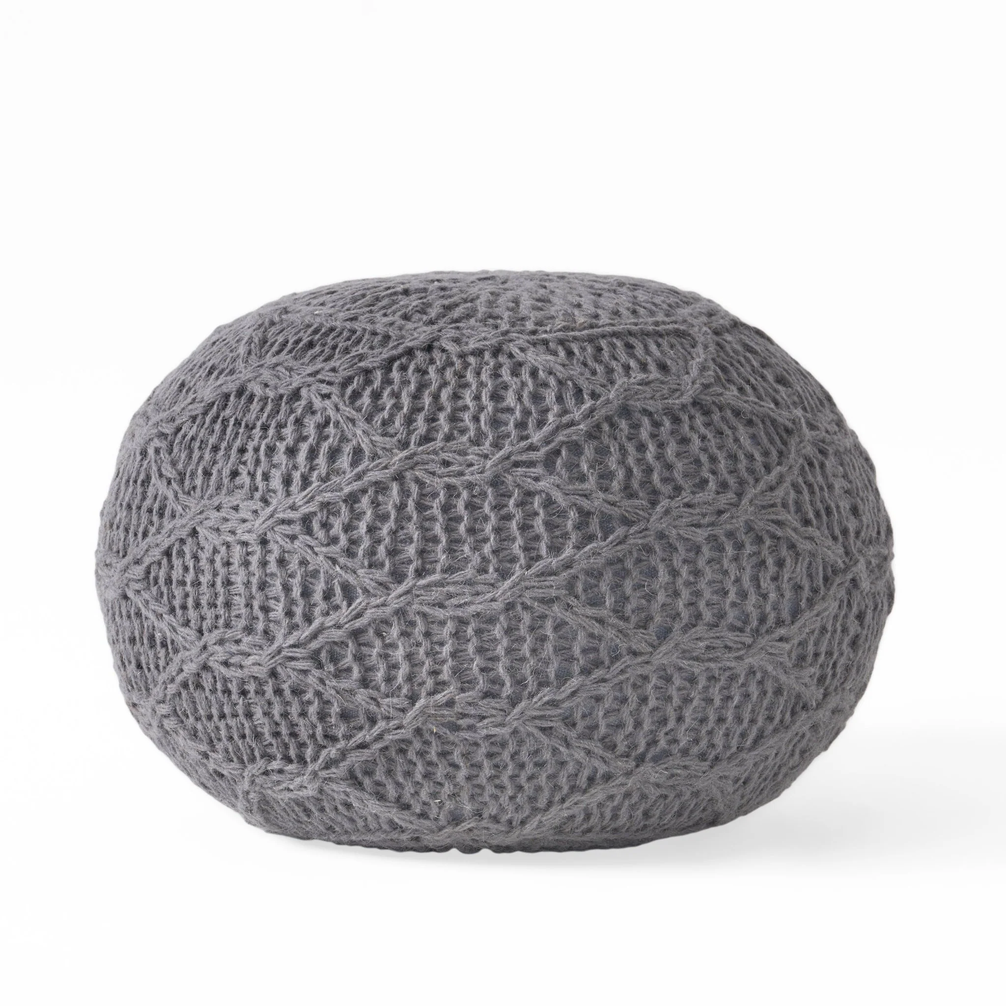 Splendid Round Knitted Wool Pouf