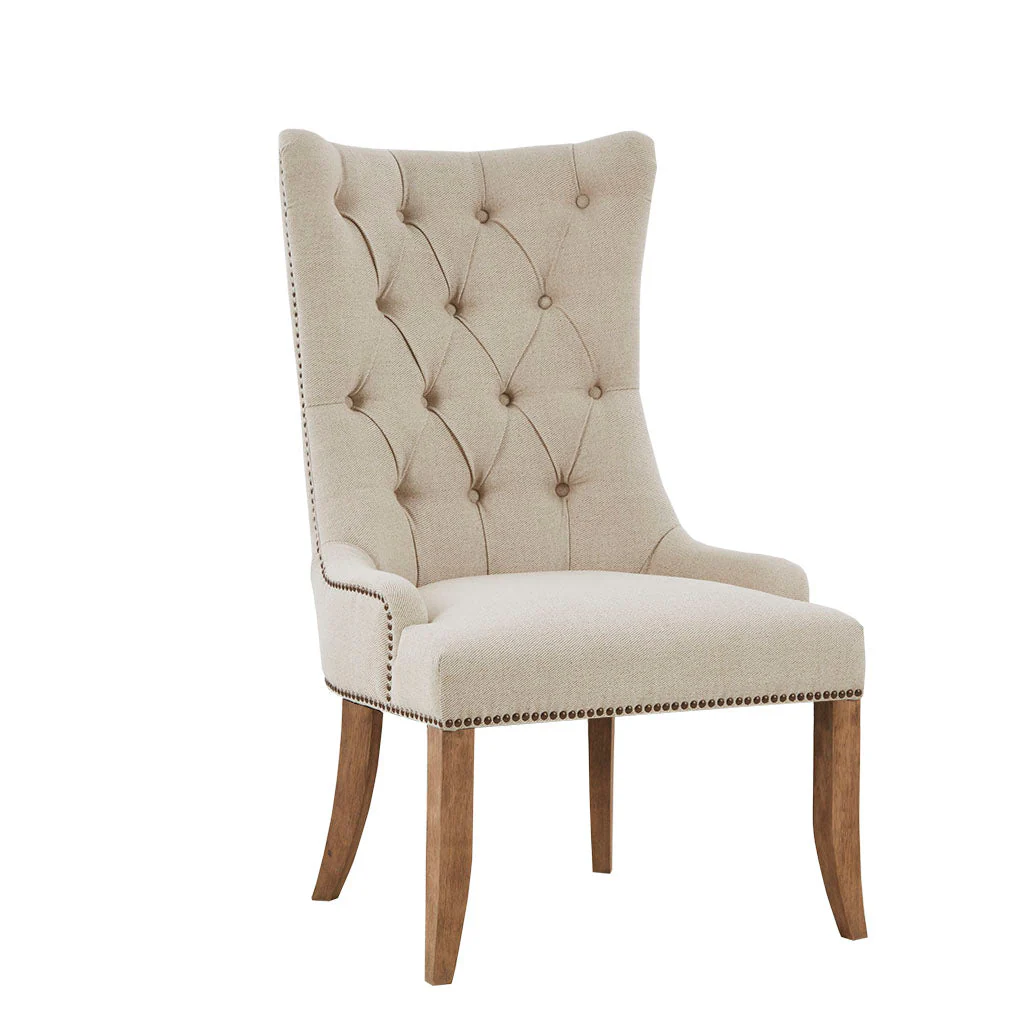 Upholstered Accent Chair with Button Tufted High Back and Nailhead Trim