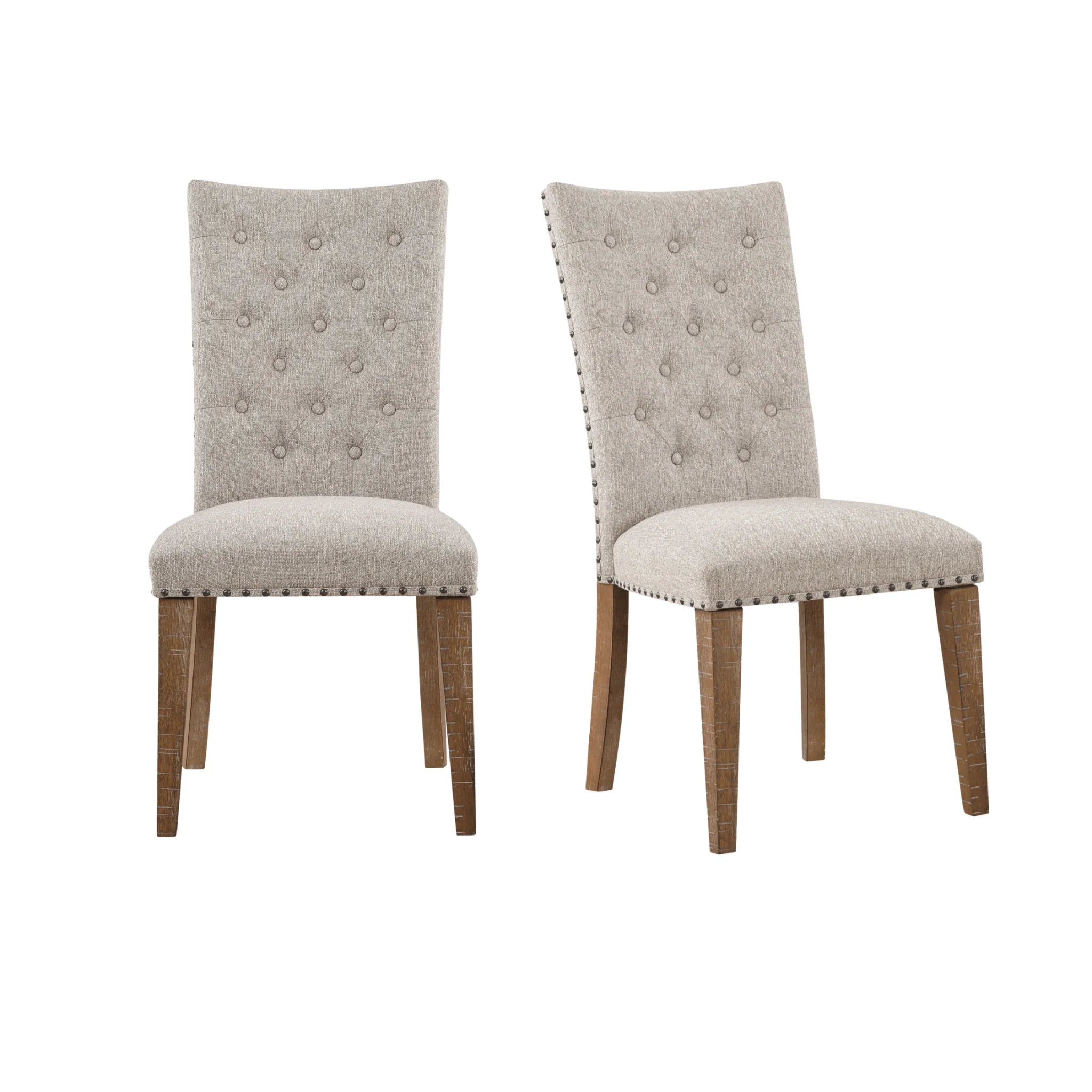 Button Tufted Upholstered Side Chair with Nailhead Trim and Solid Back, Set of 2