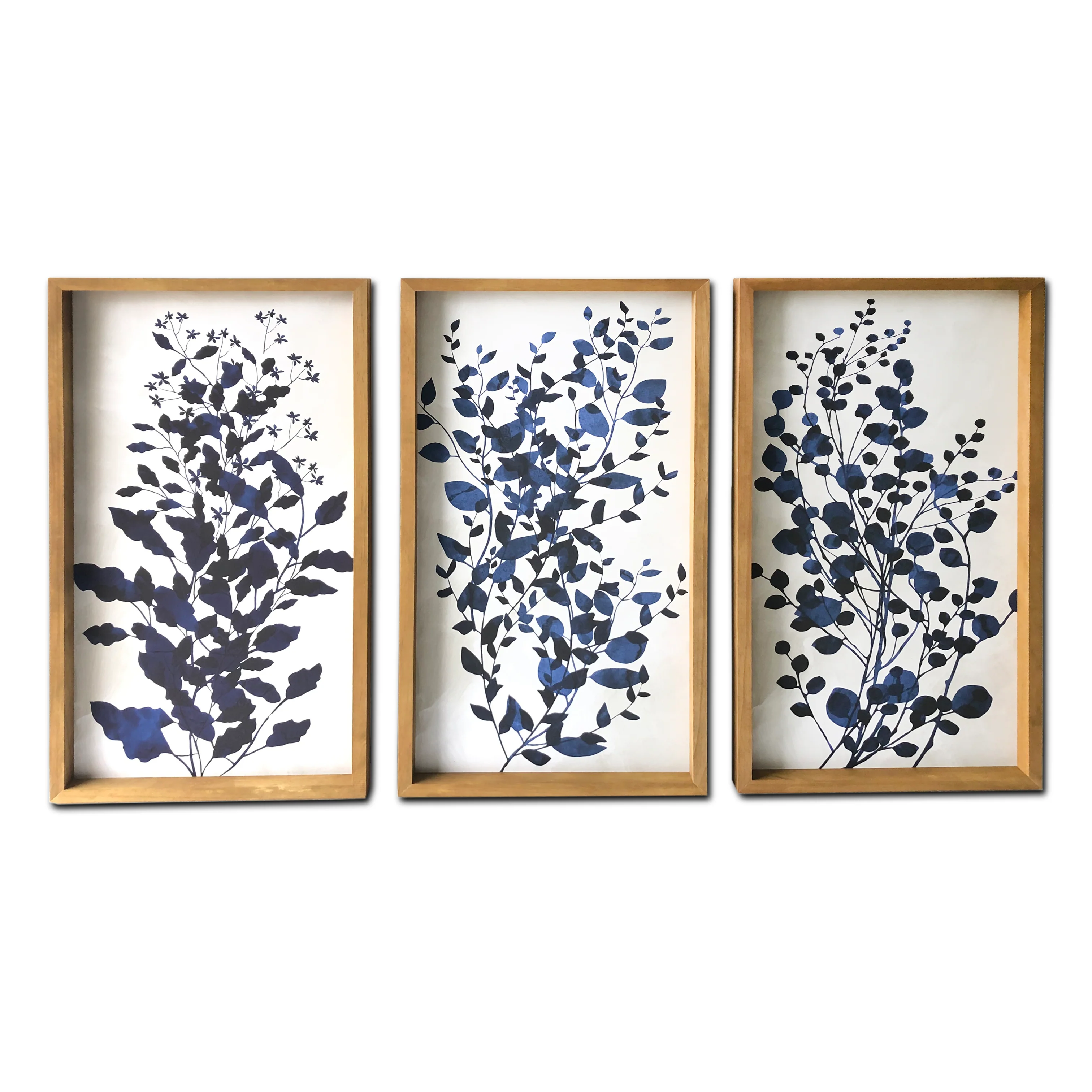 Blue Branches 3-Piece Large Print on Wood Framed Canvas Wall Art, 48x30