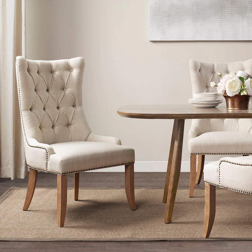 Upholstered Accent Chair with Button Tufted High Back and Nailhead Trim