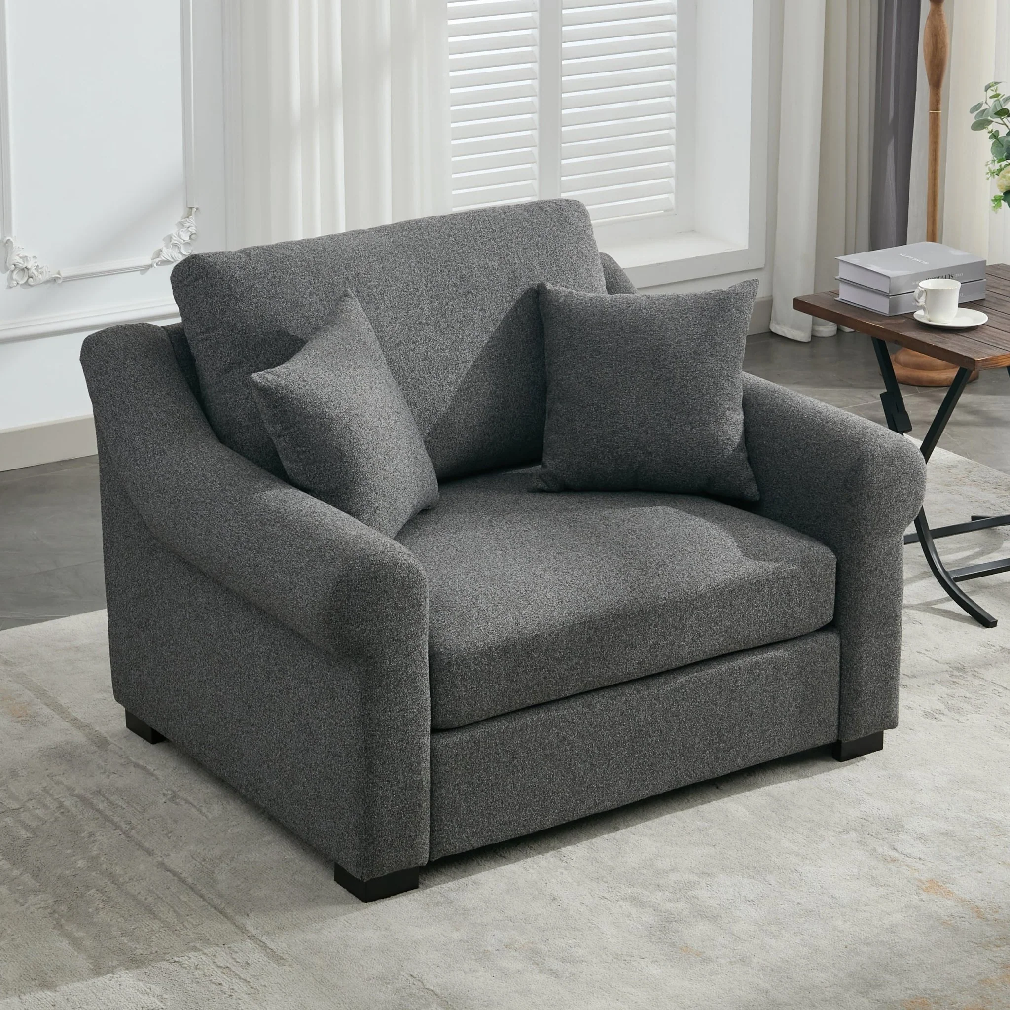 Elicited Upholstered Arm Chair with Wide Armrests and Removable Cushion