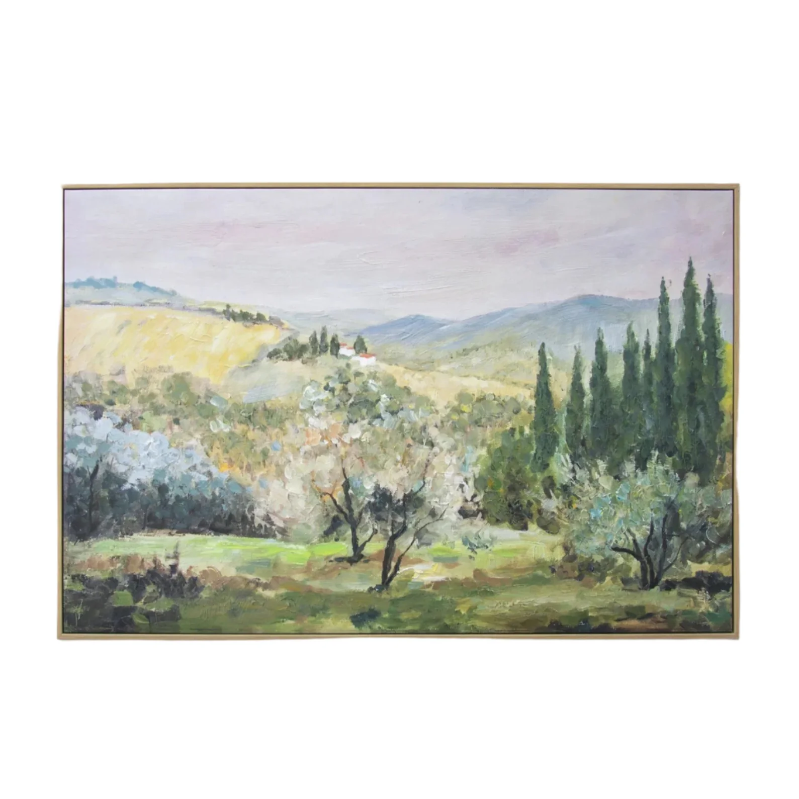 Tuscan Hills Hand Painted Floating Framed Wall Art Print 24x36 Inches