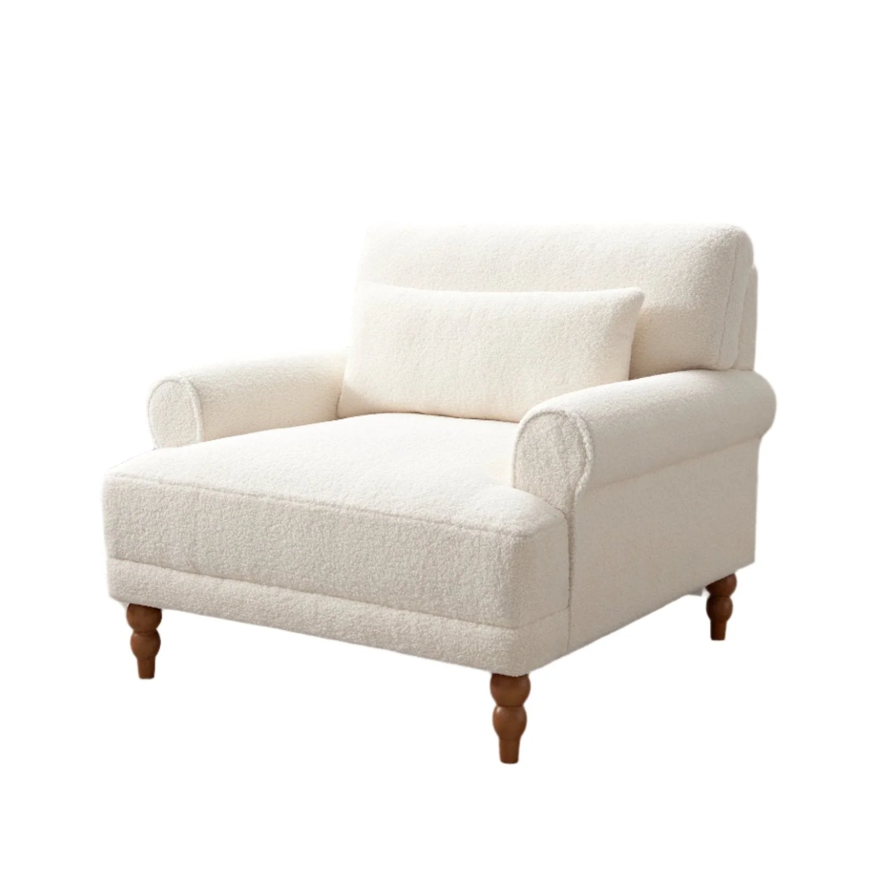 Upholstered Accent Chair with Circular Armrests and Roman Column Legs
