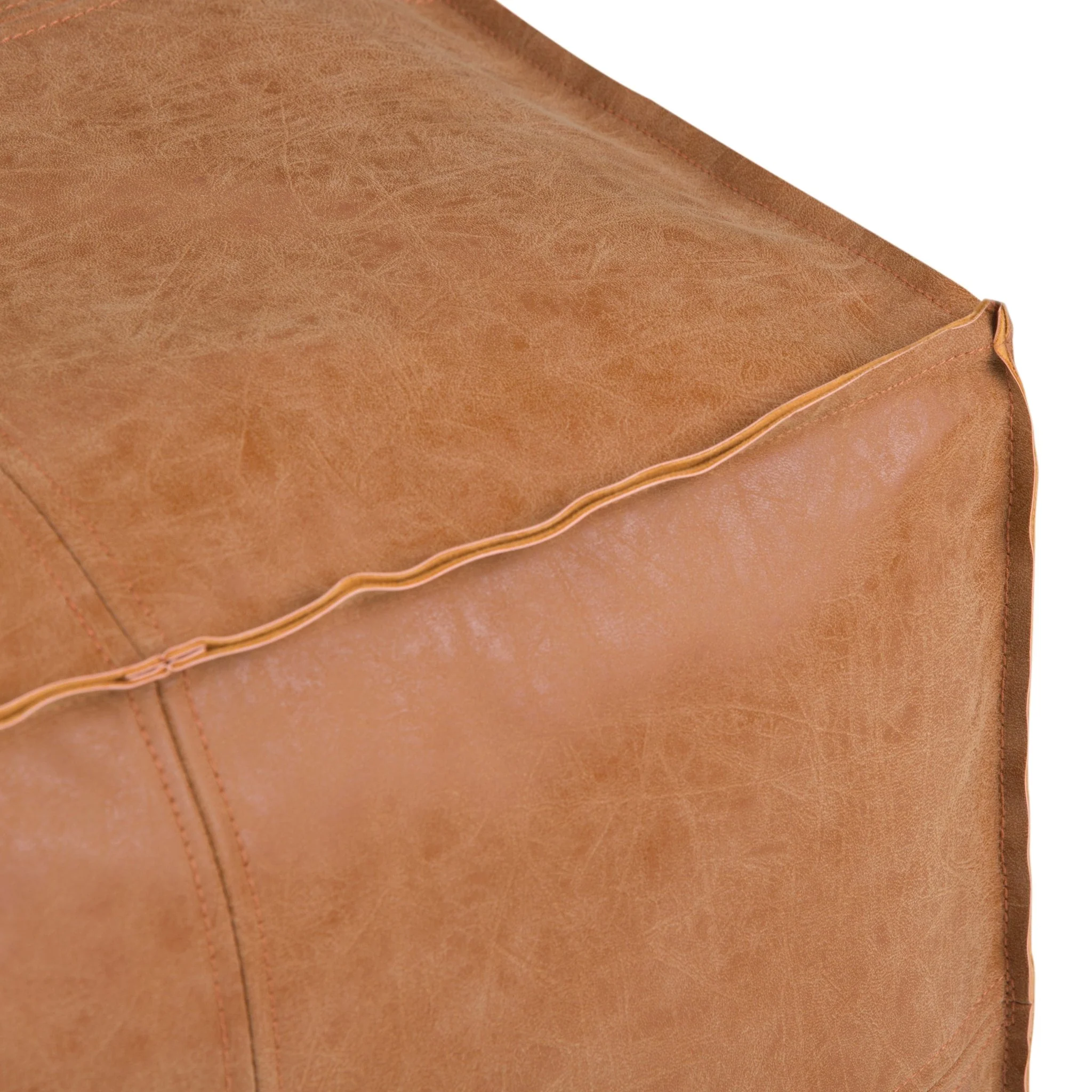 Tranquilize Faux Leather Square Pouf with Top Stitching Detail and Zipper