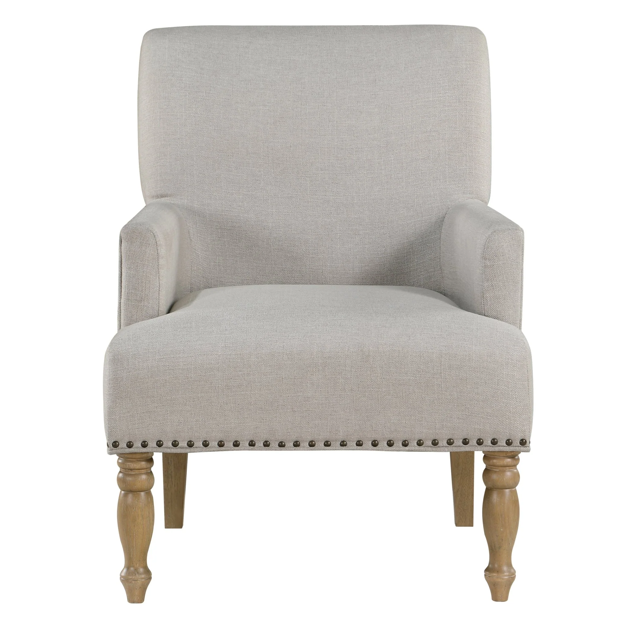 Upholstered Accent Chair with Recessed Arms, Nailhead Trim and Turned Legs