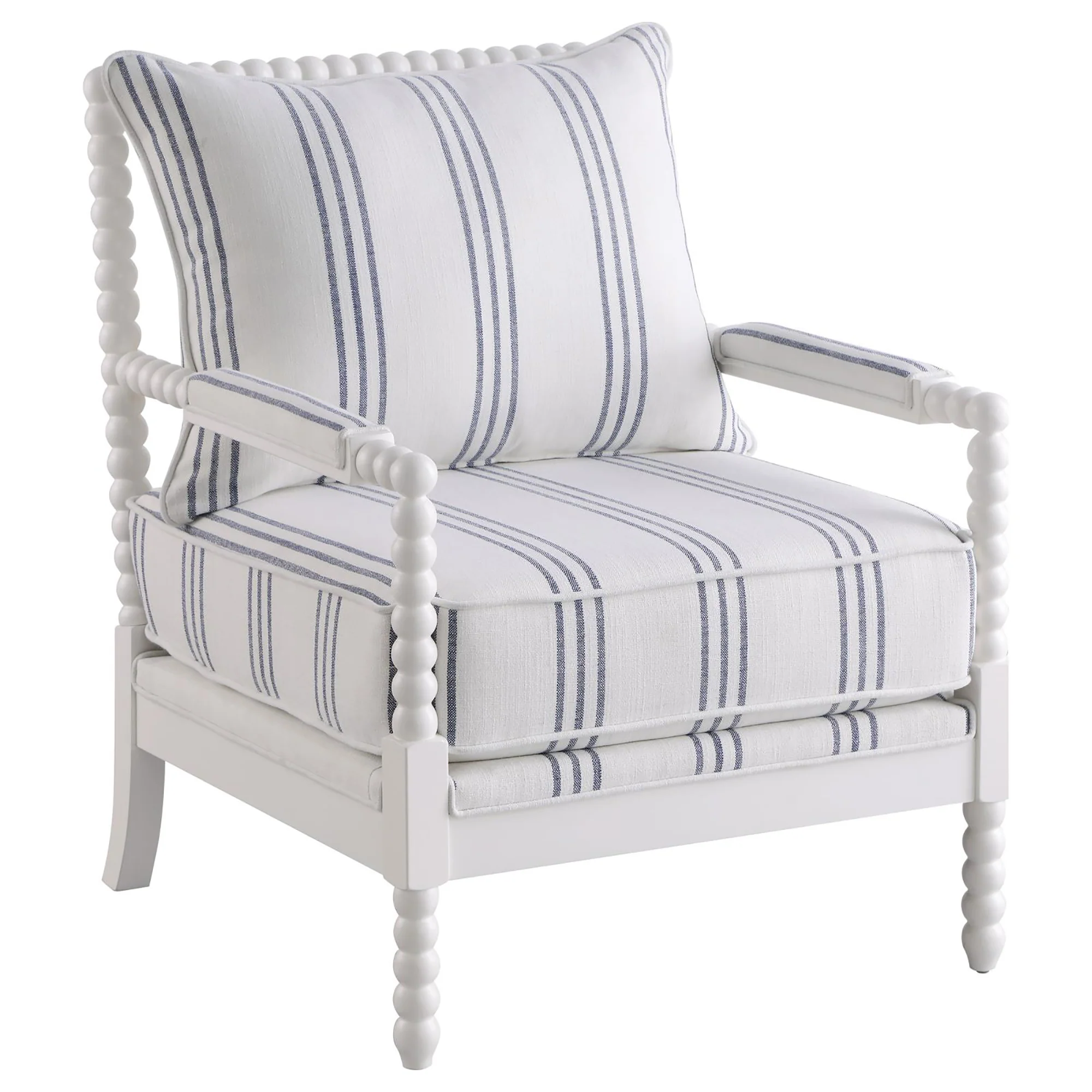 Upholstered Stripe Accent Chair with Stacked-Sphere Spindle Design