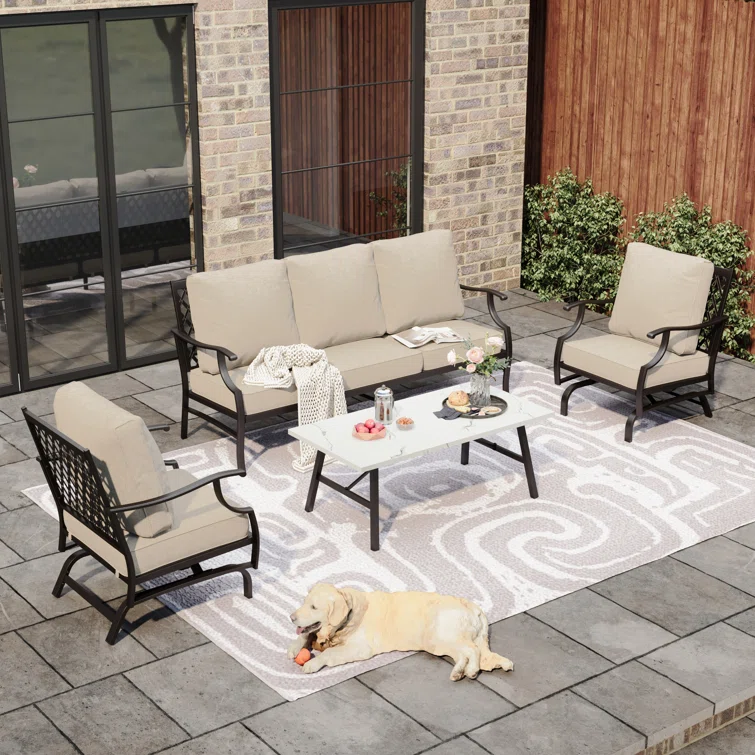 Tapasi 5-7 - Person Patio Conversation Set with Rocking Lounge Chairs & Optional Ottoman