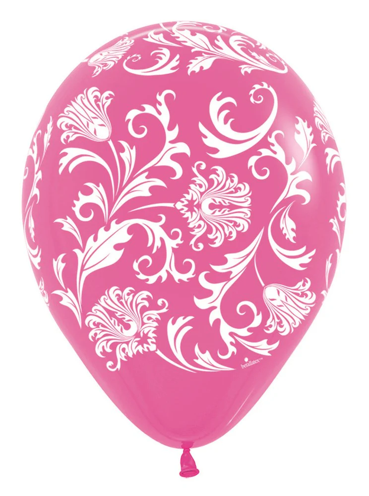 11 inch Sempertex Damask - Deluxe Fuchsia Latex Balloons All Over Print 50ct