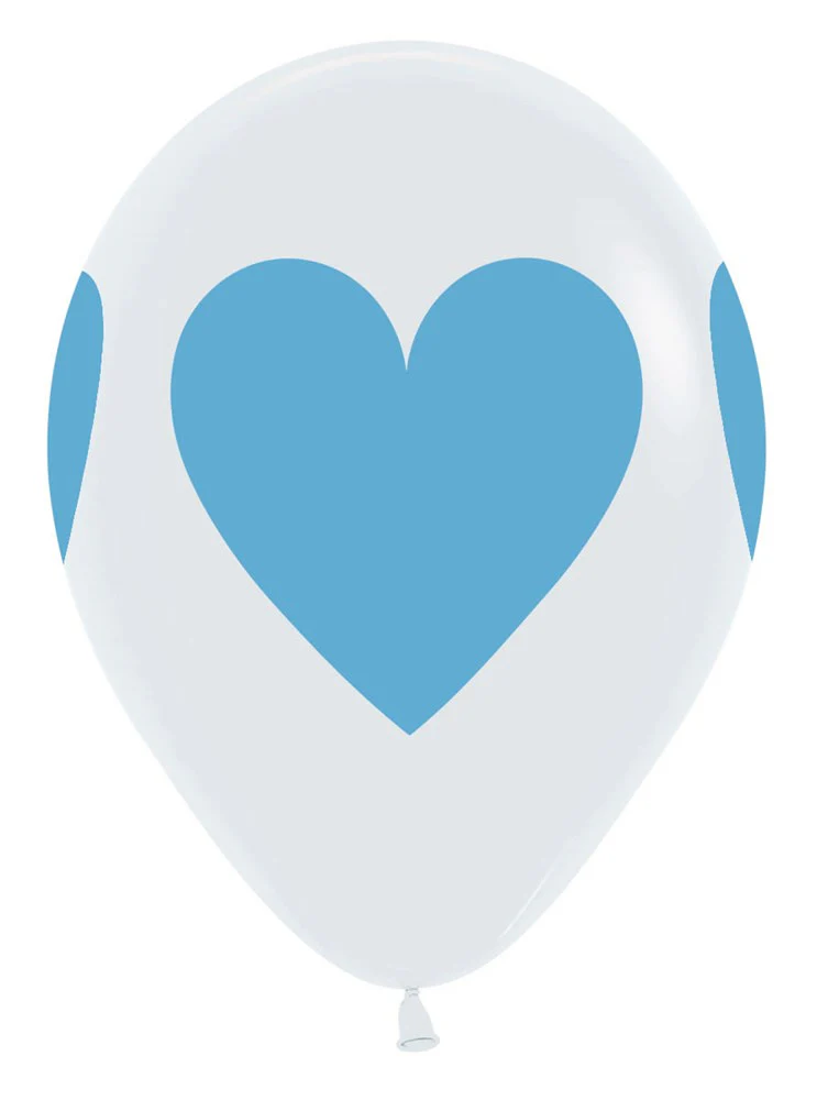 11 inch Sempertex Baby Blue Hearts Latex Balloons All Over Print 50ct