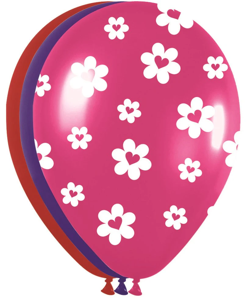 11 inch Sempertex Heart Flowers Latex Balloons All Over Print 50ct