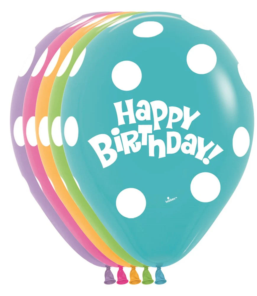 11 inch Sempertex Polka Dot Birthday Latex Balloons 50ct