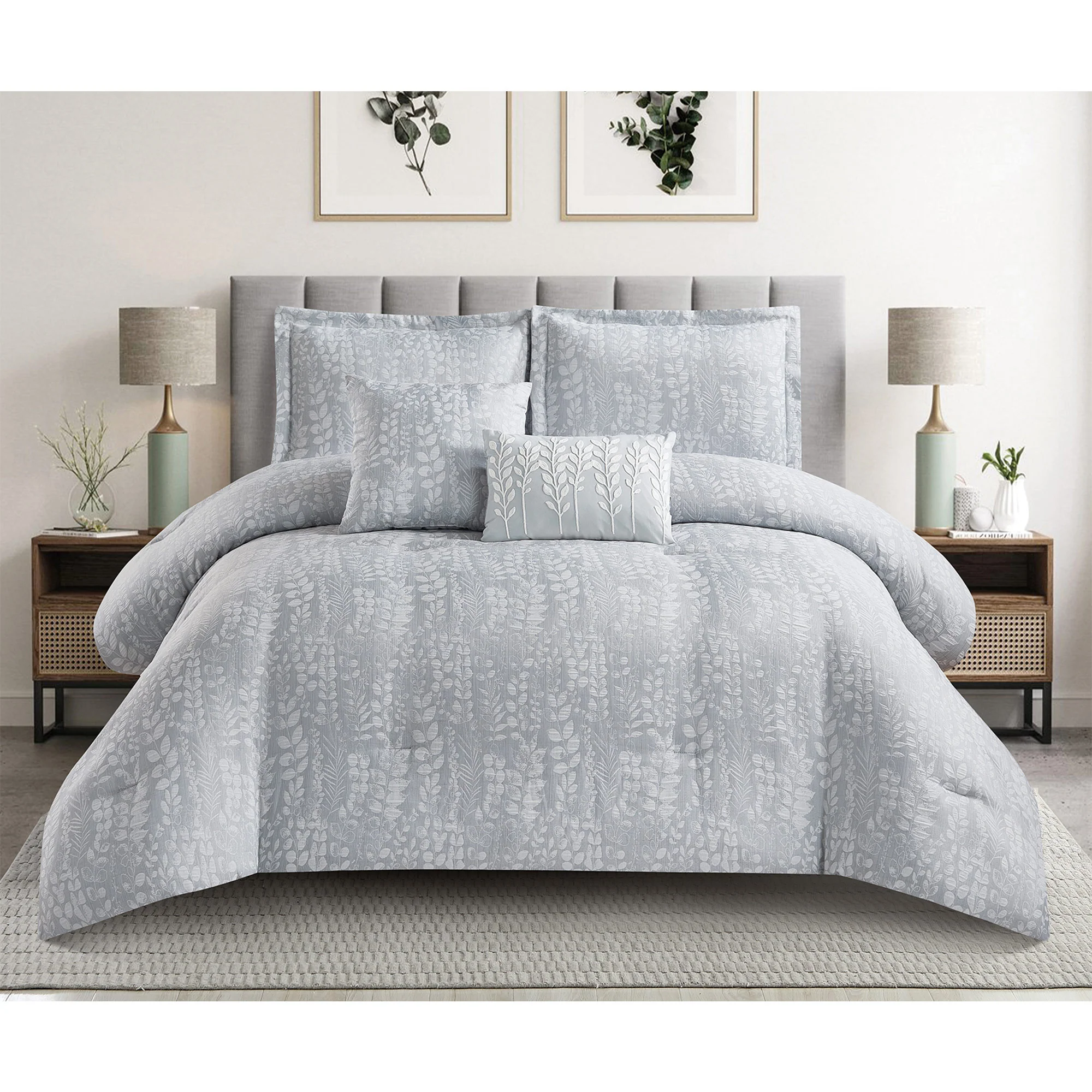 Ashfield 5 Piece Jacquard Leaf Design Comforter Set