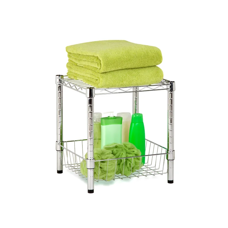 Metal Height-Adjustable Wire Shelf with Basket (15" W x 16" H x 14" D)