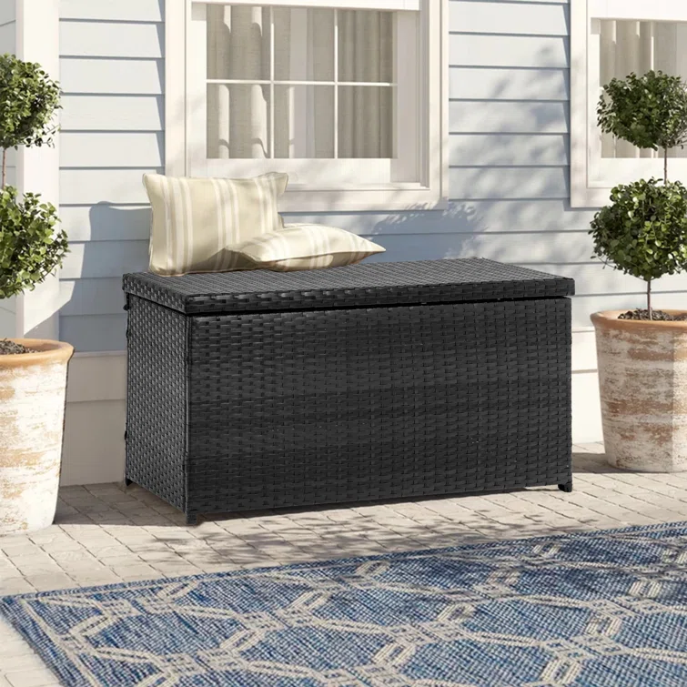 60 Gallons Gallon Wicker Deck Box in Black
