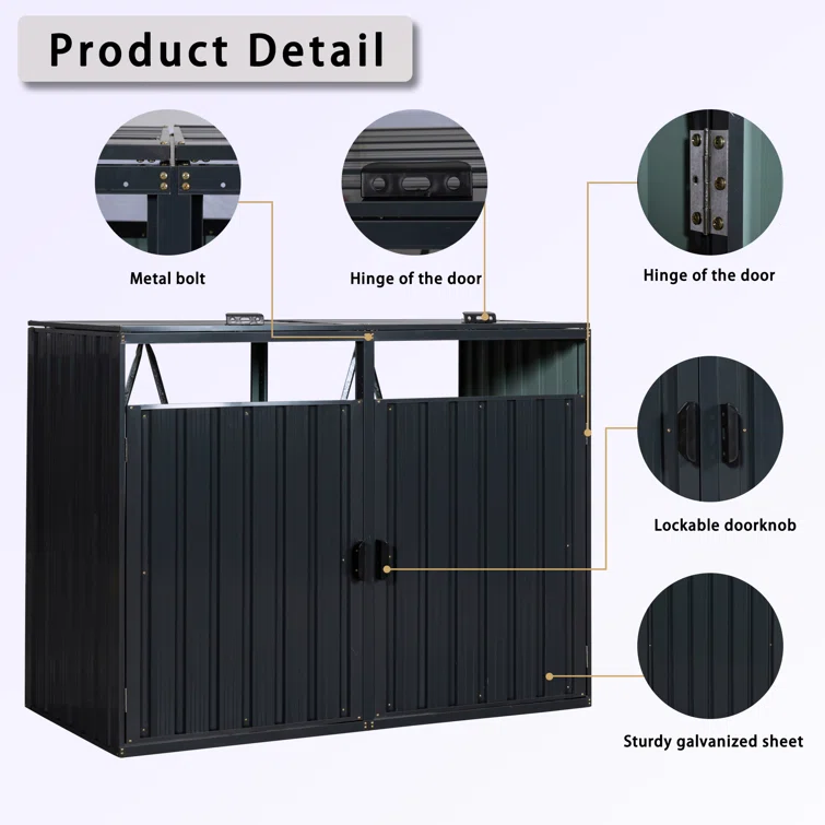 5 ft. W x 3 ft. D Metal Horizontal Garbage Shed