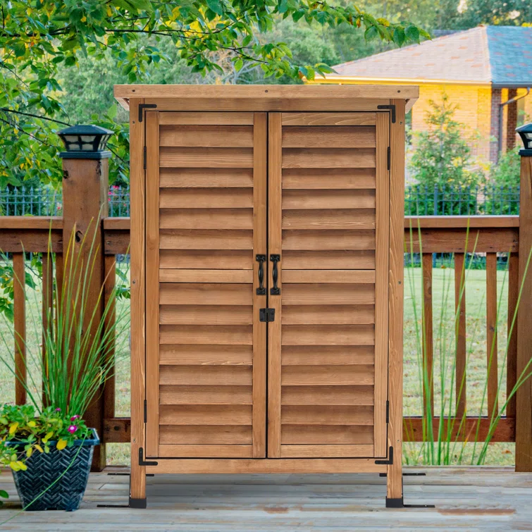 24.6 in. W x 18 in. D Outdoor Wood Storage Cabinet,Garden Wooden Tool Shed with Double Doors
