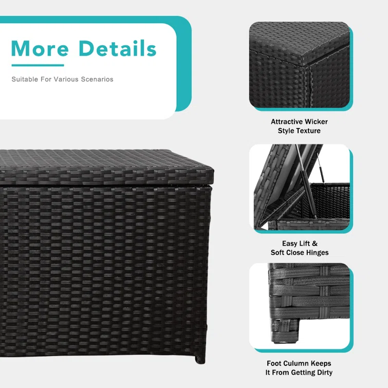 60 Gallons Gallon Wicker Deck Box in Black