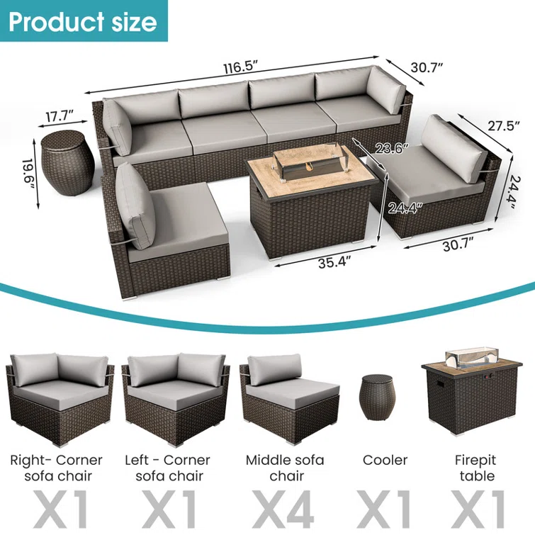 Rahkiem 6 - Person Outdoor Furniture Set Sectional Seating Group with Cushions