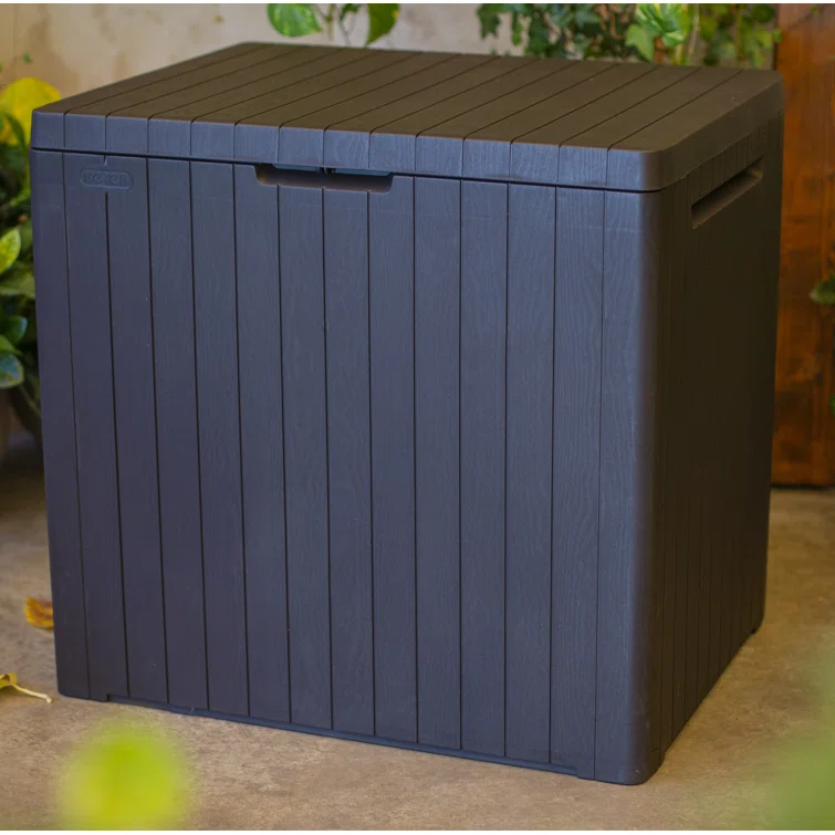 Keter City 30 Gallon Small Durable Resin Outdoor Storage and Organization Deck Box For Patio Furniture and Supplies, Brown