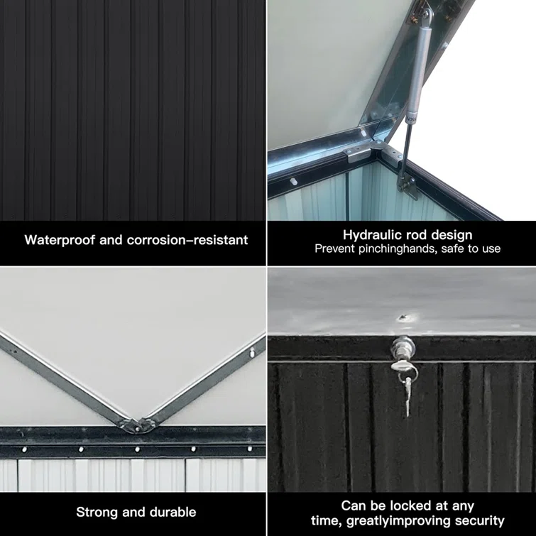 IYofe Water Resistant Metal Lockable Deck Box in Black