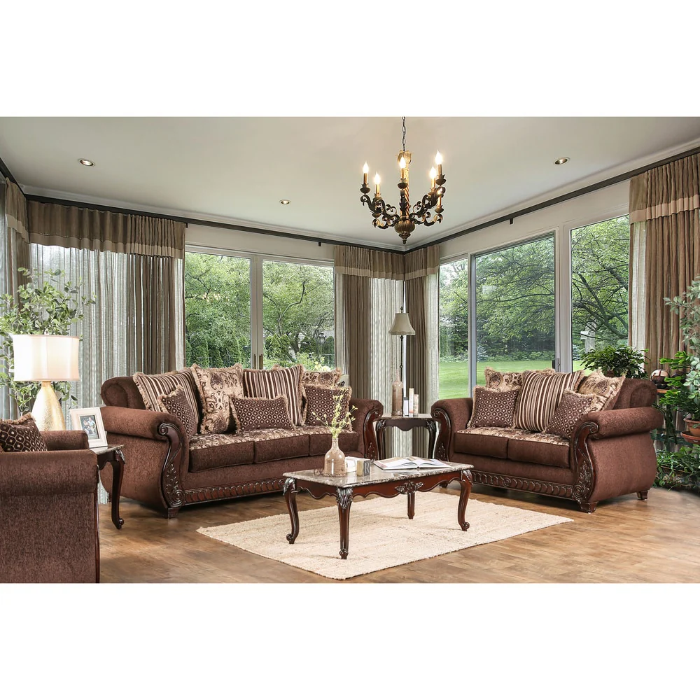 Fova Traditional Fabric Upholstered Rolled Arms Sofa by Furniture of America