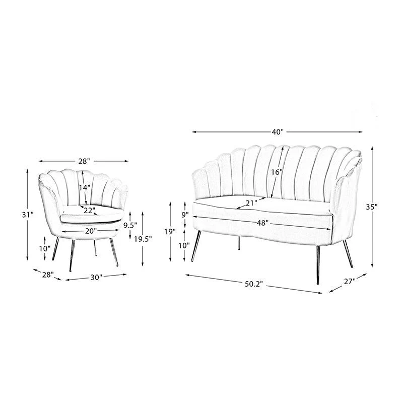 Ariel 3-Piece Scalloped Velvet Living Room Set