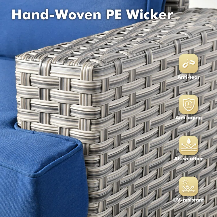 Tommy Outdoor Wicker 5 Person Seating Group With Cushions And Ottomans