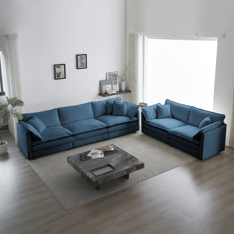 2-Piece Set Chenille Upholstered Extra Deep Seat Oversized Sofa with 3-Seater Sofa + Loveseat Sofa Sets