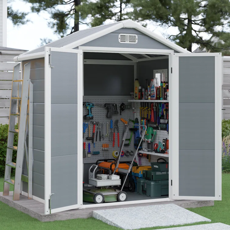 Outdoor Storage Shed With Built-in Stainless Steel, Resin Shed With Window&lockable Door For Backyard Storage&tool Storage