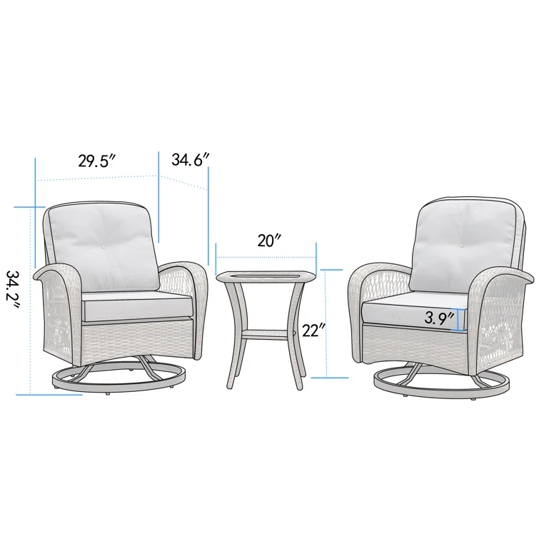 Baecher Wicker / Rattan 2 - Person Outdoor Seating Group with Swivel & Glider Chair Set and Aluminum Fire Pit Table