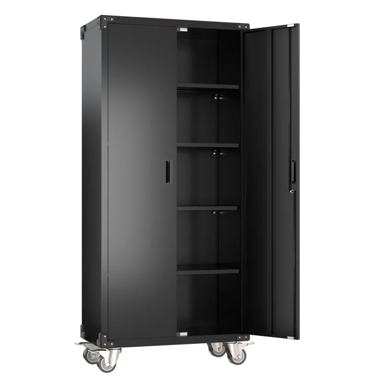 Ikira 72"H x 31.5"W x 16.5" D Metal Garage Tool Storage Cabinet, Four Shelves Are Adjustable